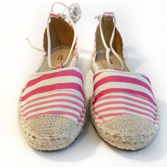 Jasper & Jeera Pink Khaki striped espadrilles NEW - Picture 4 of 8